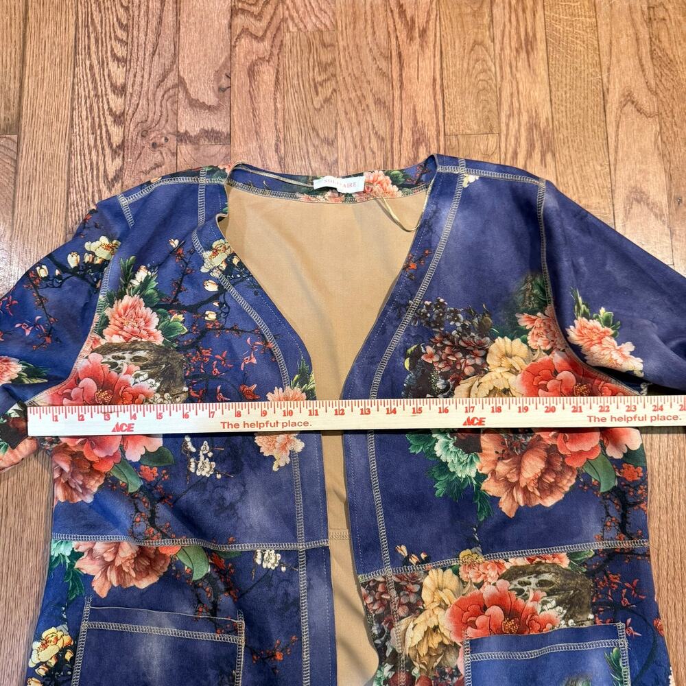 Anthro Solitaire Emilie Duster Kimono Jacket Navy Floral Large - Picture 5 of 7